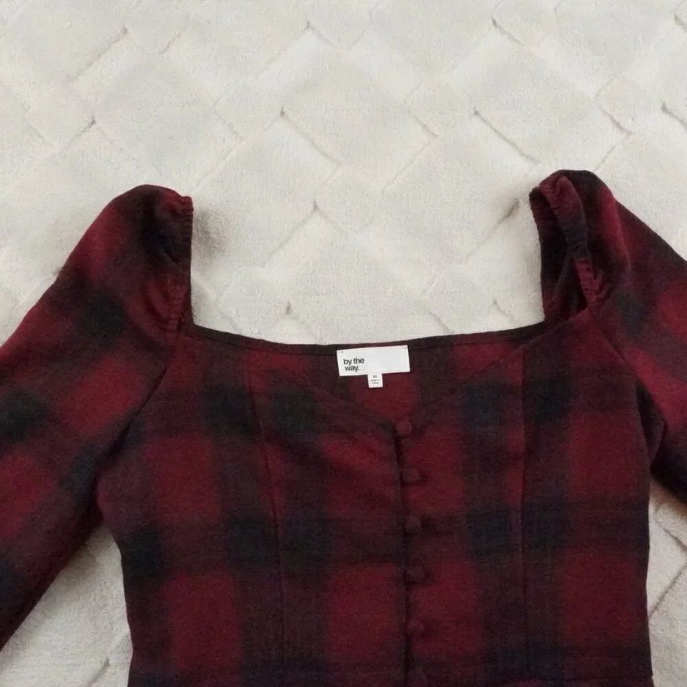 by the way. Cropped Top Womens Extra Small Plaid Red Black - Picture 4 of 11